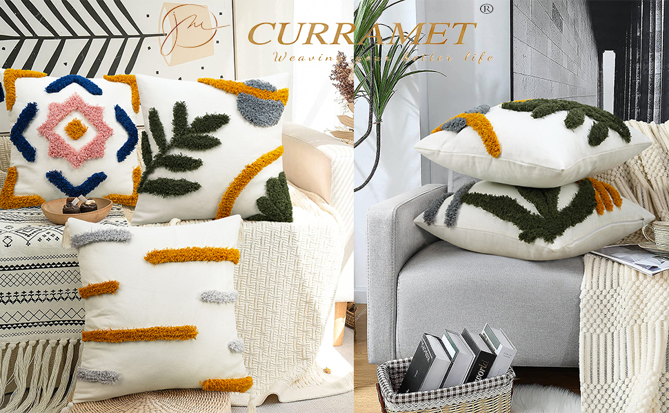 CURRAMET Boho Throw Pillow Covers 18x18,Blue and Pink Woven