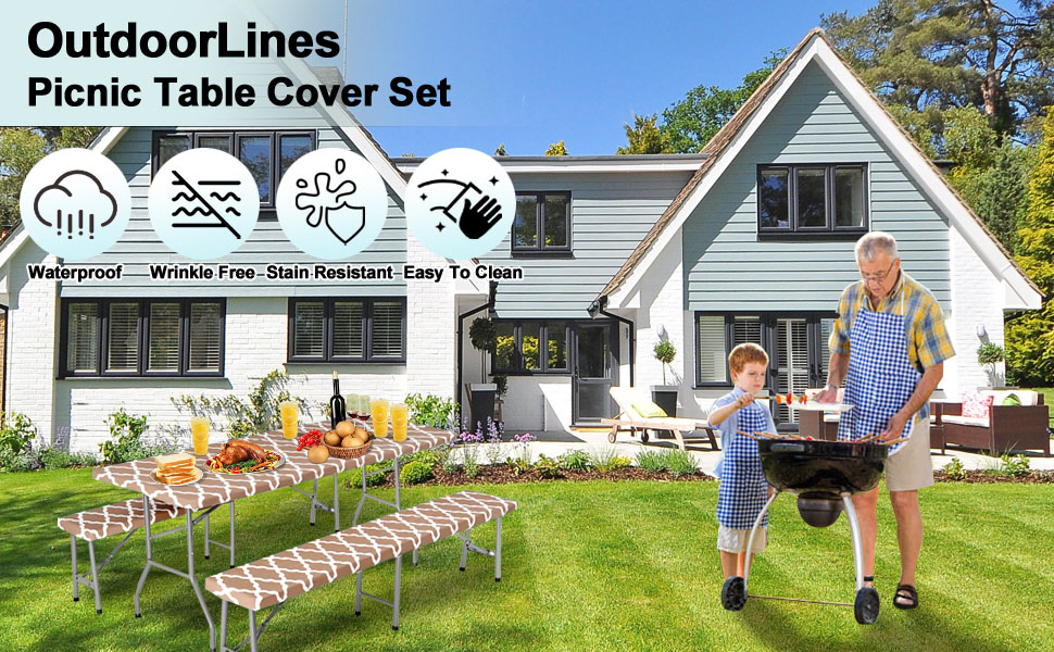 OutdoorLines Vinyl Fitted Picnic Table Cover with Bench