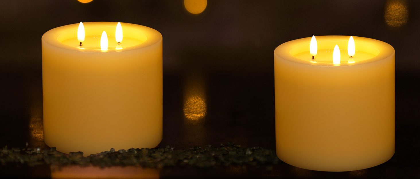 Extra Large Flameless Candles with 3 Wicks, 6"x6