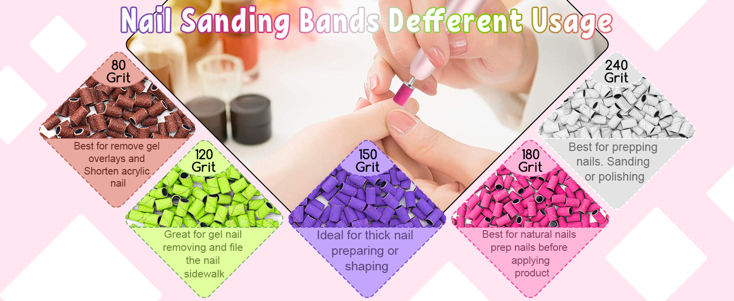 240Grit Nail Sanding Bands for Nail Drill, 100Pcs Fine Grit Nail Sanding Bands for