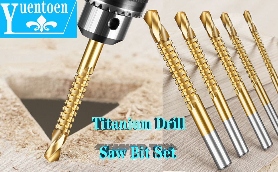 Yuentoen Titanium Coated HSS Twist Drill Bits,8 Pcs Spiral Saw Drill