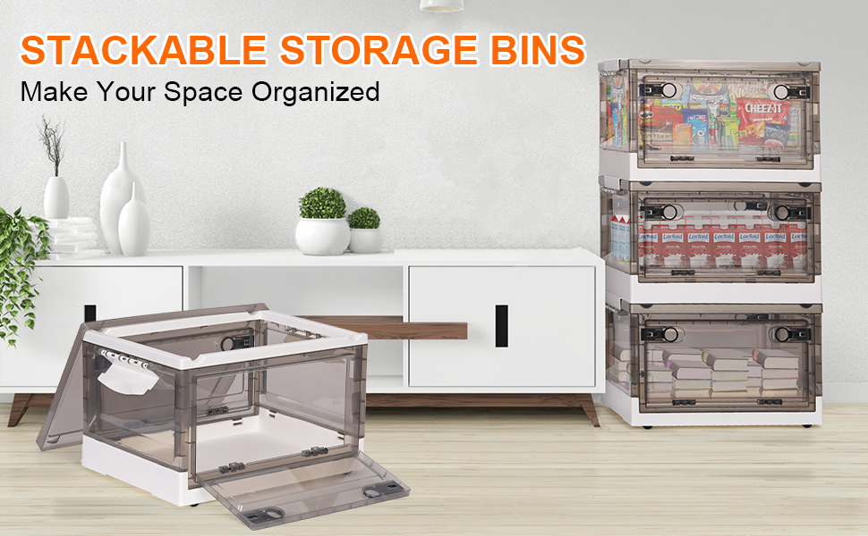 Stackable Storage Bins with Lids 3 Packs, 30Qt Collapsible