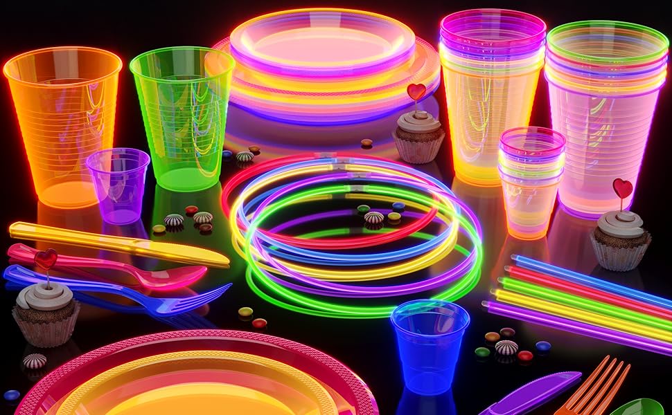 Exquisite Black Light Glow Party Plates 60 Party Plates