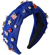 Gmmidea 4th of July Headband for Women Girls American Flag Jeweled Knotted Headband Rhinestone St...