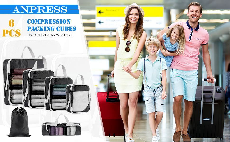 6 Set Compression Packing Cubes Anpress Packing Cubes Travel Organizers for Clothes Ultralight