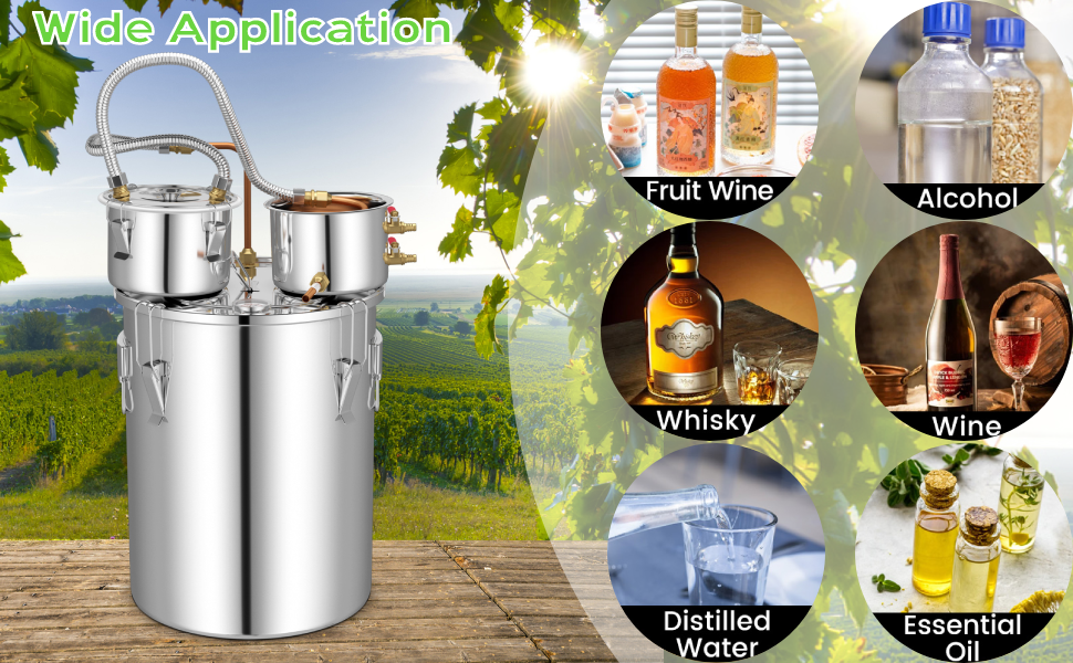 Alcohol Distiller 5Gal 20L, Moonshine Still Distiller Red Copper Pipe Stainless Steel Water Wine