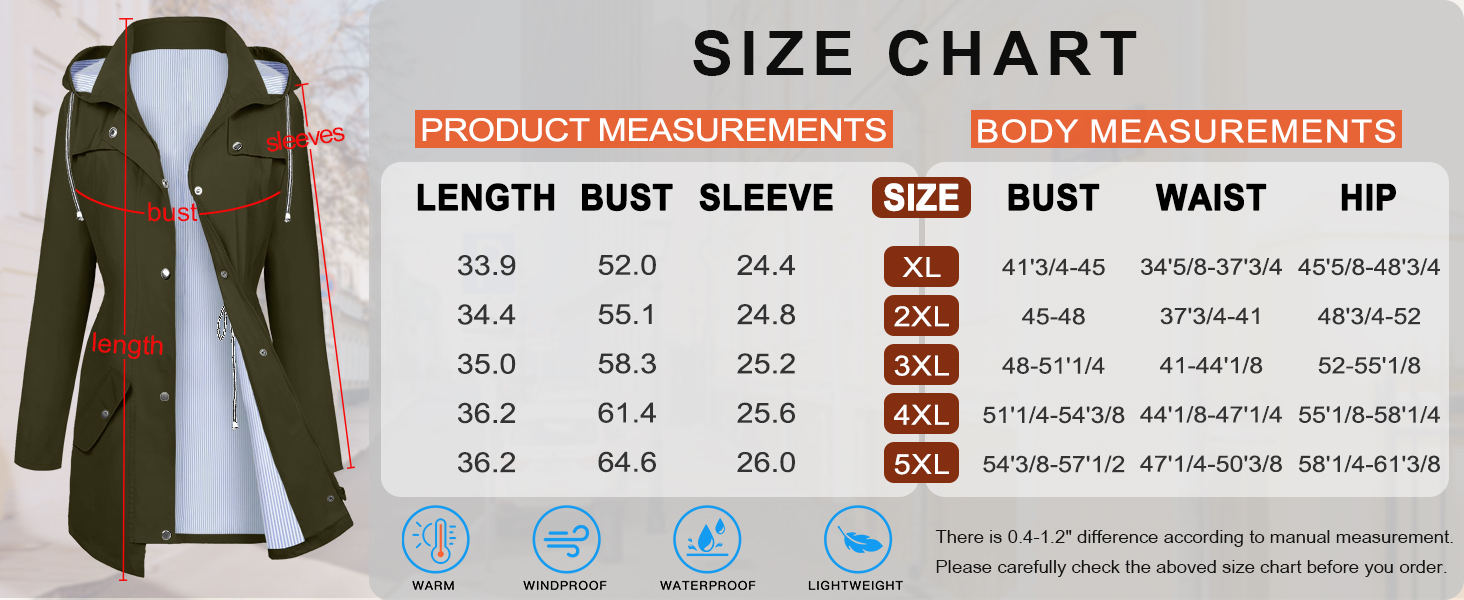 FOREYOND Plus Size Rain Jacket for Women with Hood Long