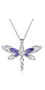Sterling silver purple dragonfly necklace