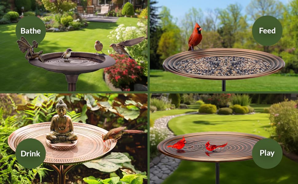 bird feeder bird bath birdbaths bathe drink feed play copper swans pedestal outdoor outside