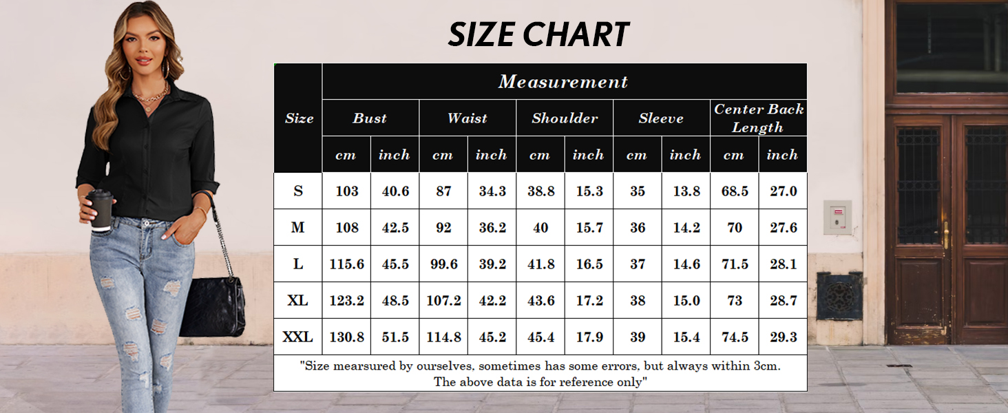 Hotouch Women's Basic Button Down Shirts 3/4 Sleeve Stretch Button Up