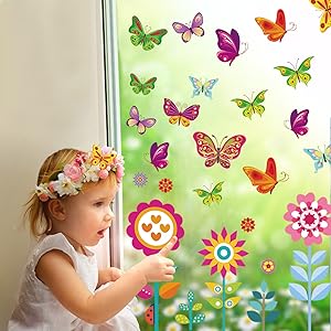ROROP 107PCS Spring Flowers Window Clings Butterfly Window C... 7 window clings