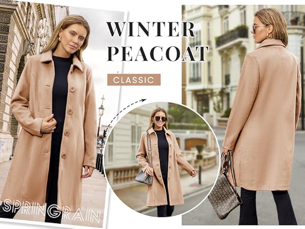 Amazon.com: Springrain Womens Pea Coat Elegant Overcoat