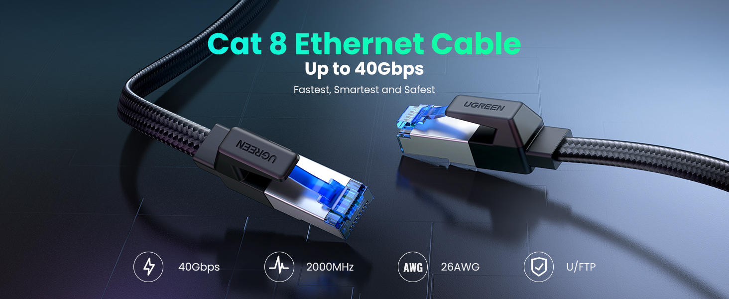 UGREEN Cat 8 Cable, Flat HighSpeed 40Gbps 2000Mhz