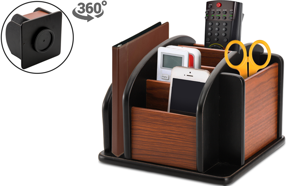 DEAYOU Wood Rotating Remote Caddy, Spinning Remote Control Holder for Table, 6