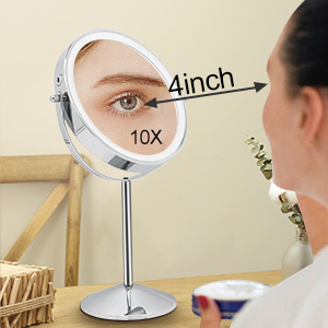 Makeup mirror with lights and magnification
