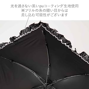 フリル付き黒い折りたたみ日傘 遮光 クラシックフリル 折りたたみ傘 50cm ブラック（晴雨兼用
