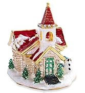 YU FENG Christmas House Figurine Trinket Box Hinged Collectible Rhinestones Jeweled Painted Ename...