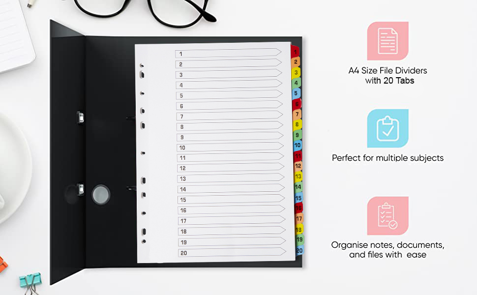 [10 Pack] Binder Dividers with Tabs A4 120 Numbered Tabs Dividers for 3 Ring