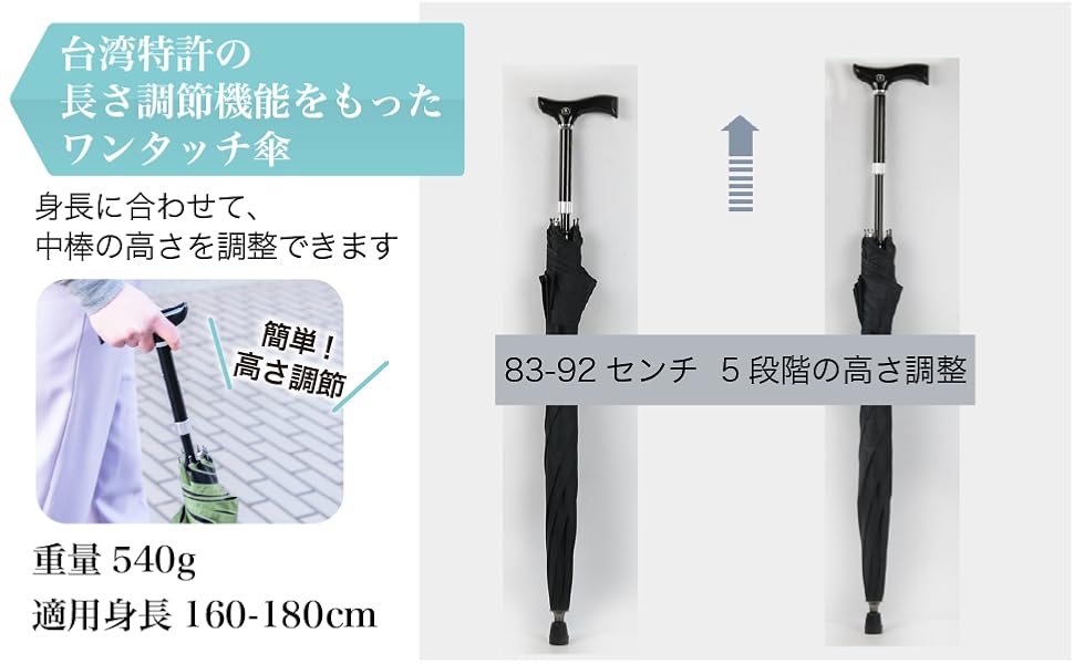 つえがさ Amazon | 杖傘【F-SEASONS 高さ調整 ステッキ傘】 長さ可変式