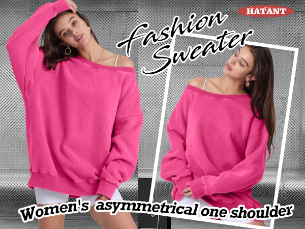 Hatant Womens Off the Shoulder Oversized Sweatshirts One