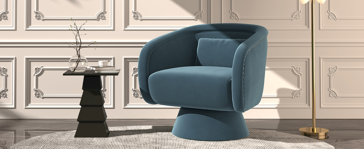 Mid Century Blue Swivel Accent Chairs with 360 Degree Rotation
