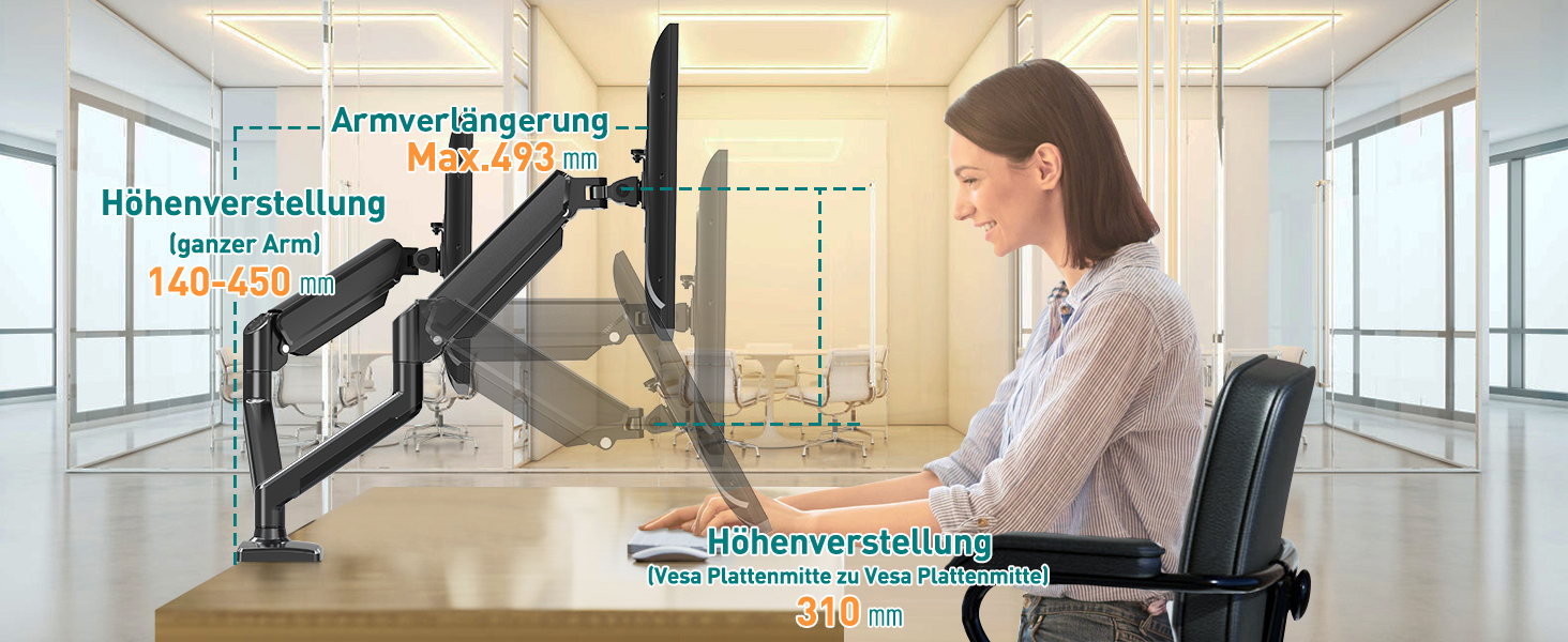 Höhenverstellbar Monitor Arm Monitor Halterung 2 Bildschirme Gasdruckfeder 2 Monitorhalterung