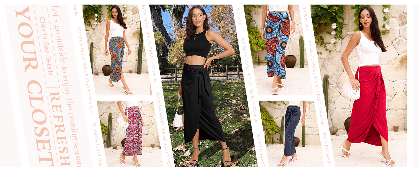 Women’s Maxi Skirt High Waist Wrap Pencil Long Skirts for Women Slim Boho Draped Front