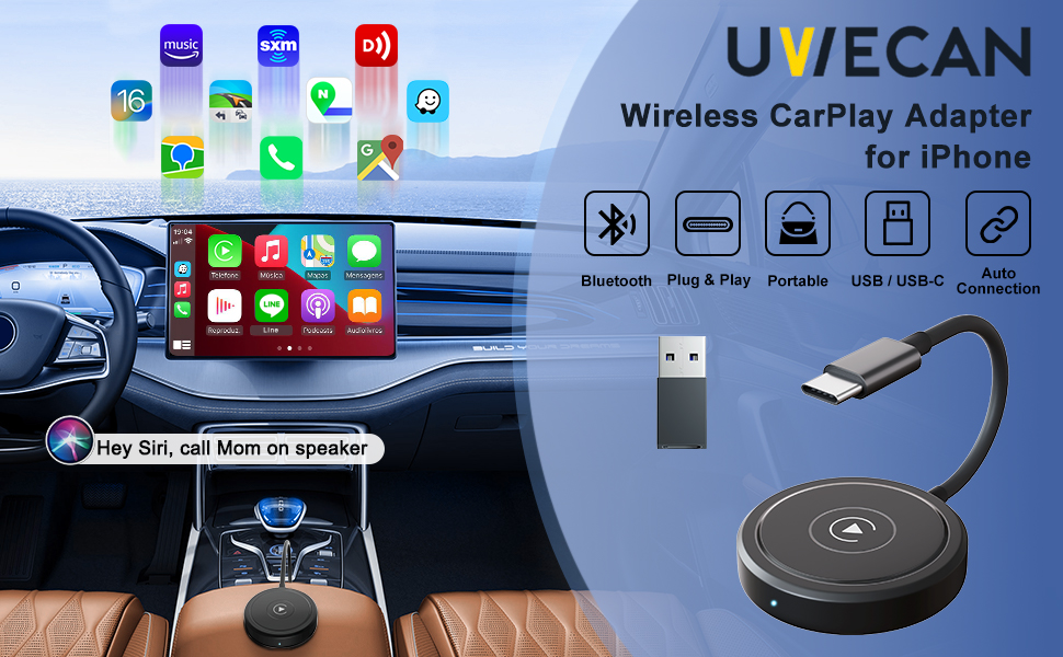 UWECAN Wireless CarPlay Adapter for iPhone, Wireless Apple CarPlay Adapter 2023