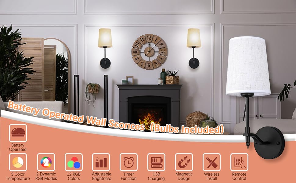 sconces wall decor set of 2 battery operated