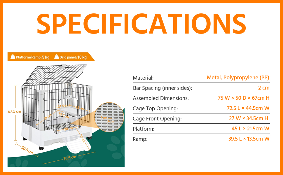 Yaheetech Rolling Small Animal Cage 2Level Open Top Rabbit Cage with Platform/Ramp/Litter Tray