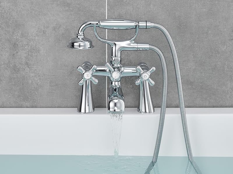 Qinkell Clawfoot Tub Faucet Deck Mount Tub Filler Chrome Vintage Brass