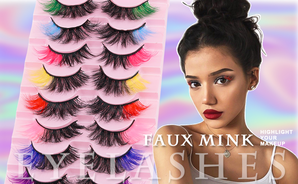 Uranian Colored False Eyelashes Fluffy Faux Mink Lashes with 8 Color Mixed 8D