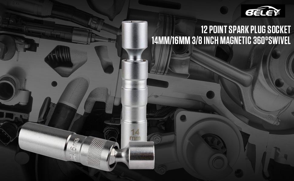 BELEY 14mm and 16mm 3/8 inch Swivel Drive 12 Point Spark Plug