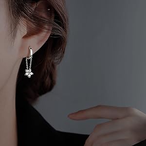 hoop dangle earrings chain huggie earrings for women girls flower hoop earrings dangle