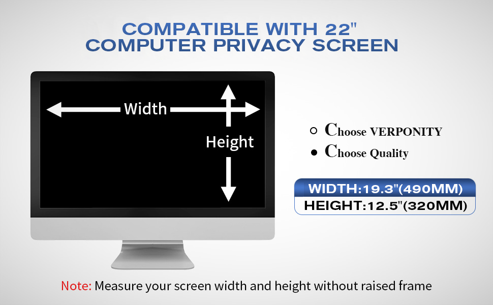 Verponity Computer Privacy Screen Filter 22 Inch, 9H