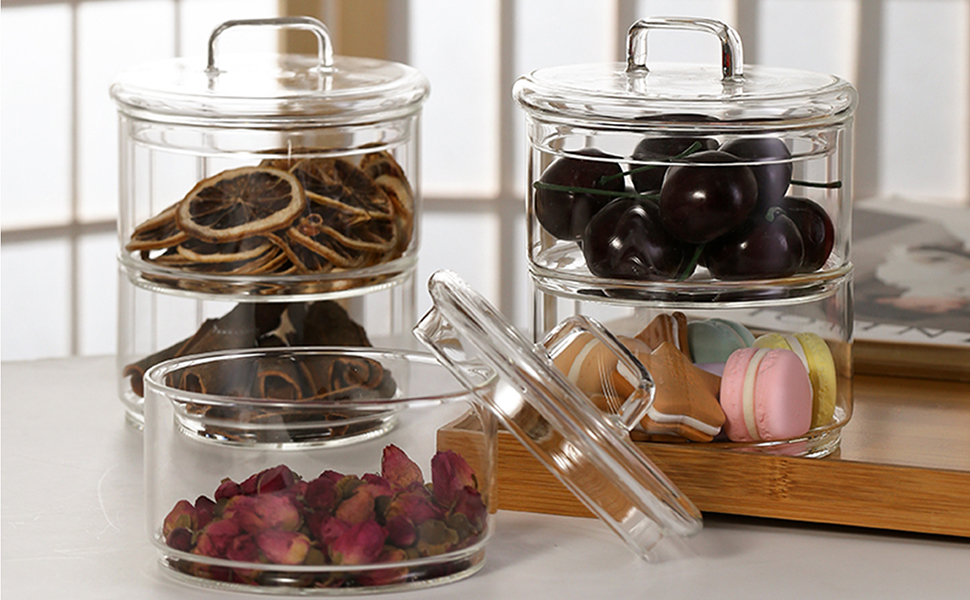 Chiatai Glass Storage Jars with Glass Lids,MultiTier Stackable Containers Kitchen Food