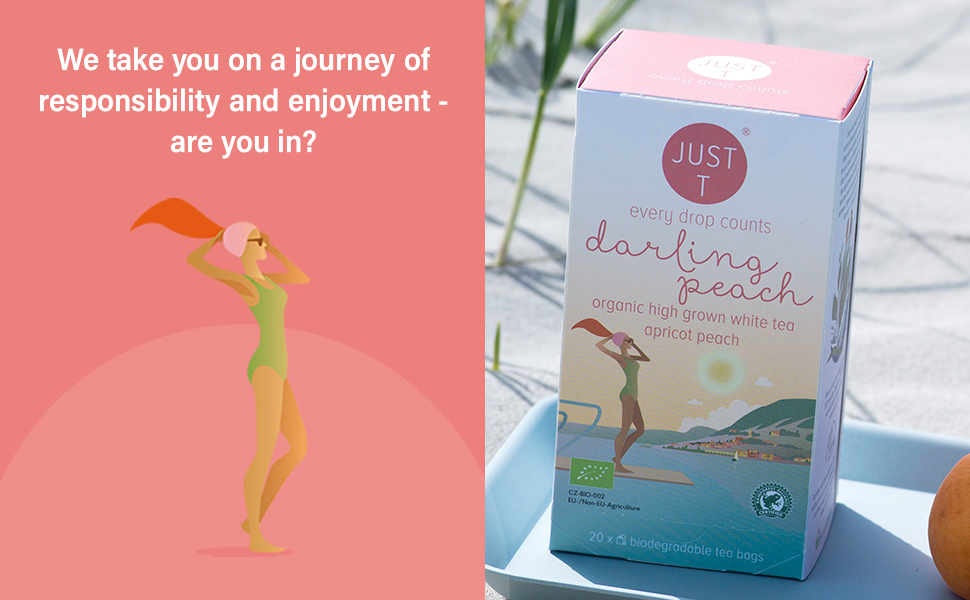 JUST T Darling Peach Double Chamber Tea Bag - Organic White Tea - Organic High-Grown Leaf Tea