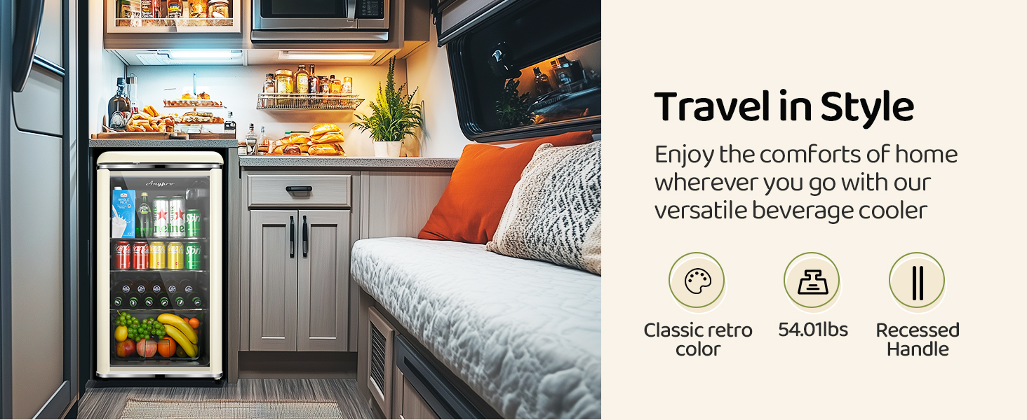 Anypro Beverage Refrigerator Cooler, 4.9 Cu.Ft Retro Mini
