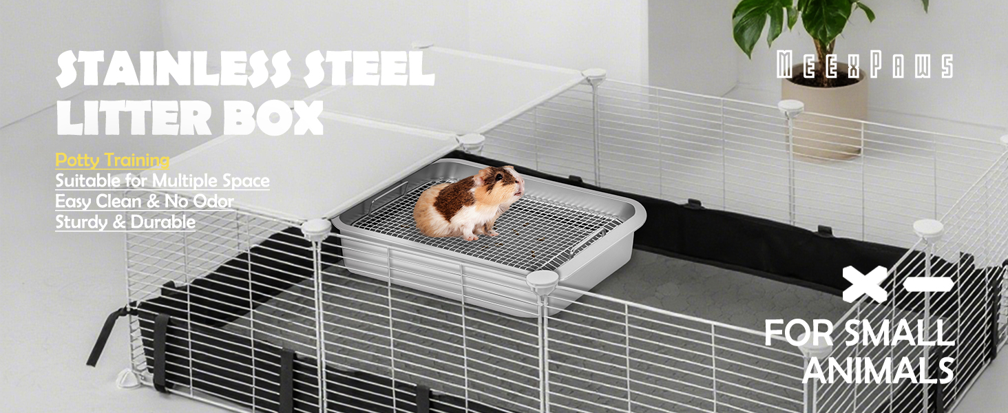 MEEXPAWS-STAINLESS-STEEL -GUINEA -PIGS -LITTER -BOX -RABBIT -WITH -GRID-GUINEA -PIG -TRAINING- PAN