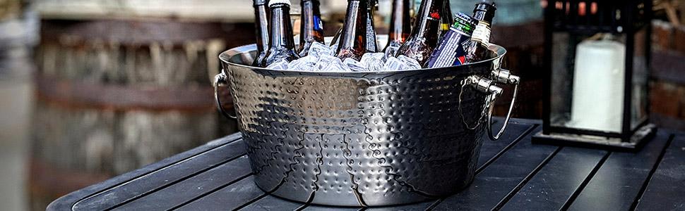 BREKX Anchored Double Walled Beverage Tub in Stainless Steel Hammered