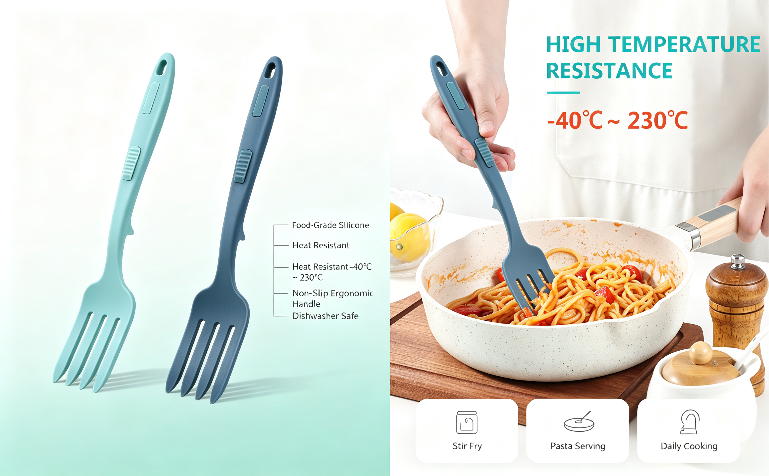 2pcs Silicone Flexible Forks, Non Stick Whisks for Mix Ingredients