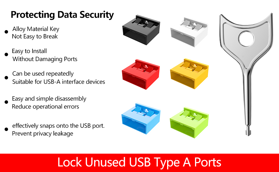 USB Port Blocker Set with Key, USB A Dust Cap Female Port Protector