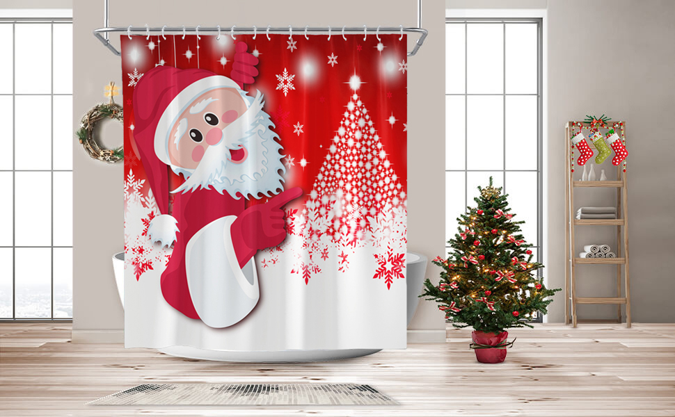 CJWLKJ Merry Christmas Shower Curtains for Bathroom 72 x 72 Red Santa