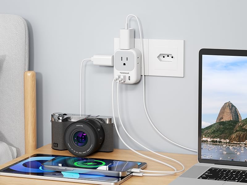 TESSAN Brazil Power Adapter, US to Brazil Travel Plug with