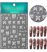 Lace Bow Nail Art Stickers 5D Embossed White Lace Pearl Bow Nail Stickers Cute Bow Pearl Rhinesto...