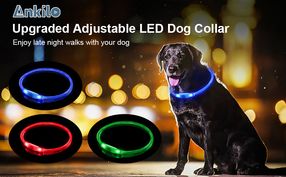 Newest Ankilo LED Dog Collar, Rechargeable Light Up Collars, 3 Modes