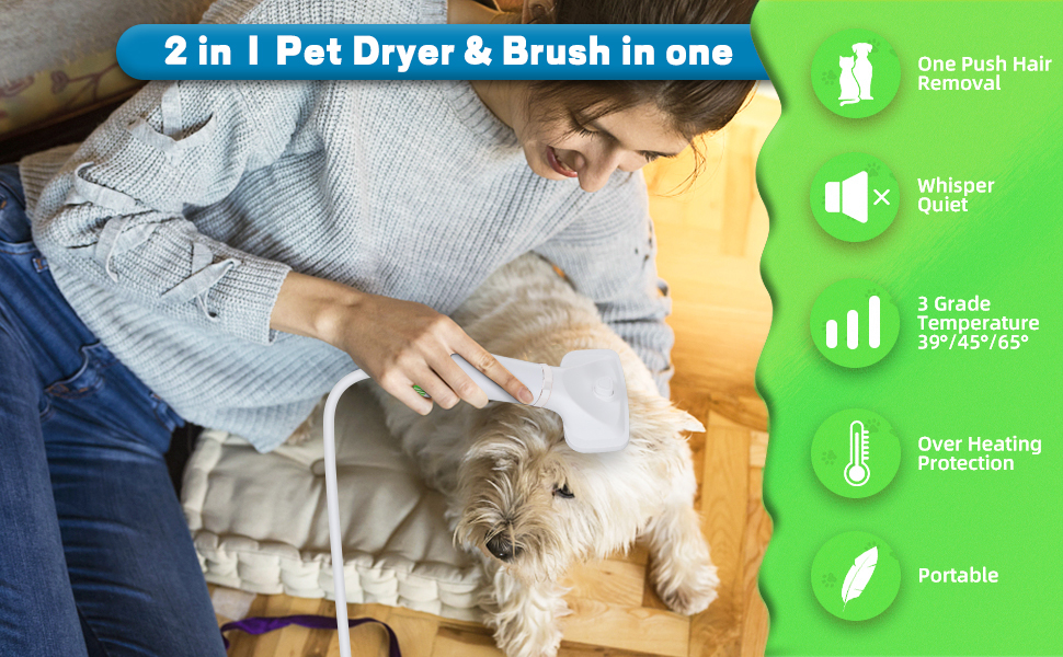 Esenlong Pet Hair Dryer, Portable and Quiet Dog Hair Dryer, 2 in 1 Pet