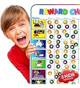Large Magnetic Reward Chart for Multiple Kids (1-3 Kids) - 127 Pre-Written Stickers (Including Po...