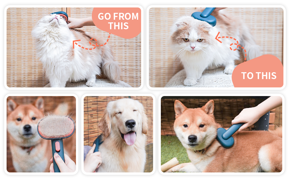 aumuca Cat Brush, Self Cleaning Cat Grooming Brush with Stable Thicker