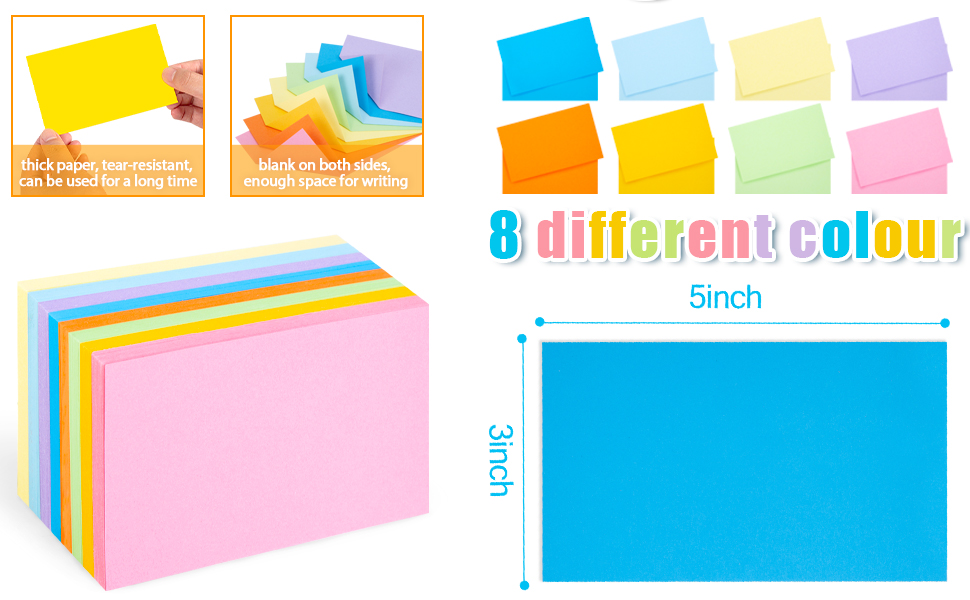 Koogel 272 Pieces Colored Index Cards, Blank Index Note Cards Bulk Neon Color Flash
